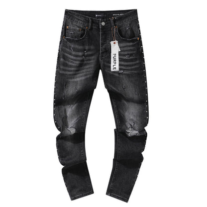Jeans Washed and Distressed Retro Tattered Jeans Splash Ink Ruffle Handsome and Beautiful Style