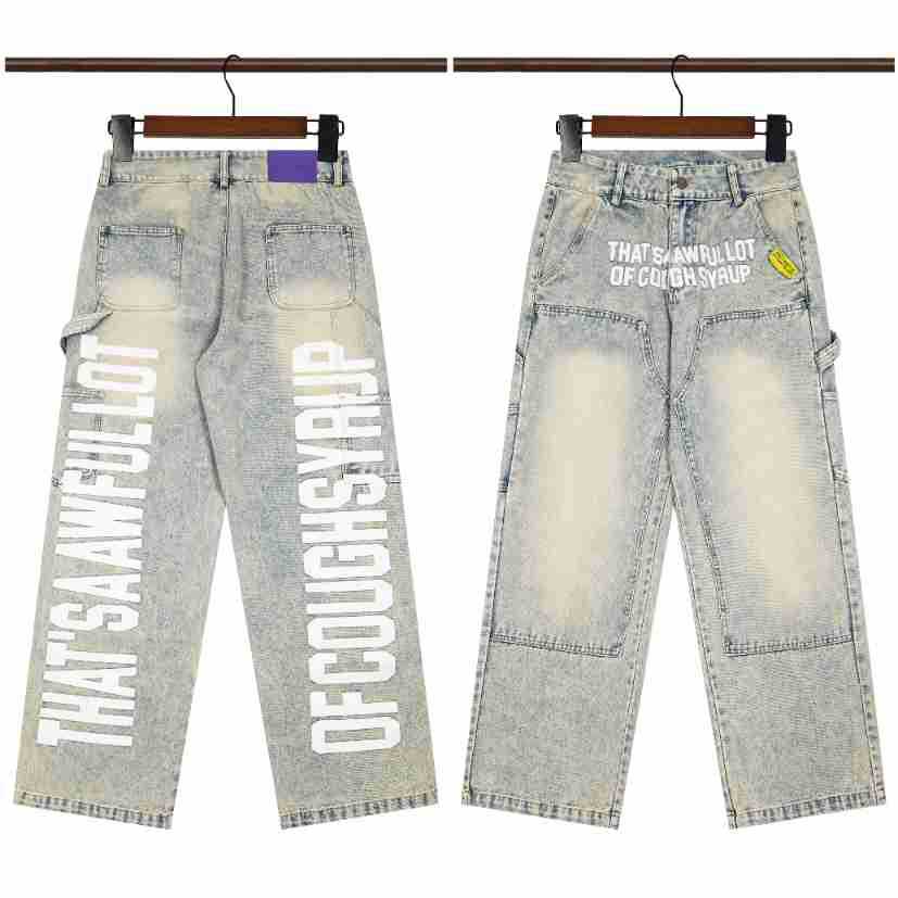 That's A Awful Lot of Cough Syrup Rhinestone Washed Denim Streetwear Pants