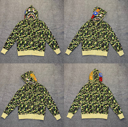Fashion Brand Shark Camouflage Zipper Sweater Men and Women Couple Loose Cotton Fleece-lined Hooded Cardigan Coat Men