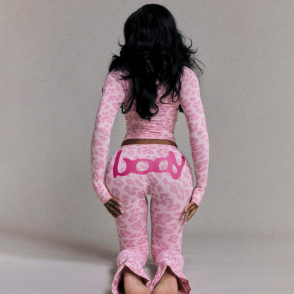 2025 Autumn Women's New Fashion Hooded Camouflage Print Long Sleeve Sports Trendy Slim Fit Long Pants Two-Piece Set