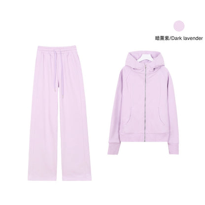 LULU Embroidered Hooded Zipper Cardigan Slim Fit Sweatshirt Set Fleece Lined Full Zipper Cardigan Jacket Gold Label