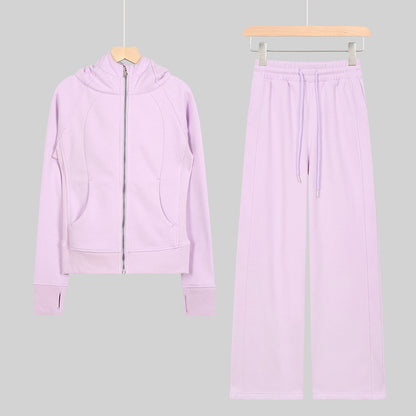 LULU Embroidered Hooded Zipper Cardigan Slim Fit Sweatshirt Set Fleece Lined Full Zipper Cardigan Jacket Gold Label