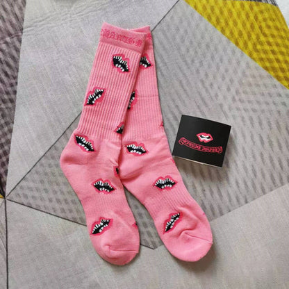 GM CHeart Socks CH Striped Letter Red Lip Embroidery Logo Towel Bottom Sports Trendy Socks