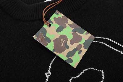 Trendy Brand Knitted Sweater Ape Head Round Neck Pullover Printed Casual Loose Fit Autumn Winter Top