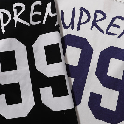 ss25supreme Crew Neck Short Sleeve American Style Trendy Classic Football Shirt Patchwork Ribbed High Street Top T-Shirt Unisex