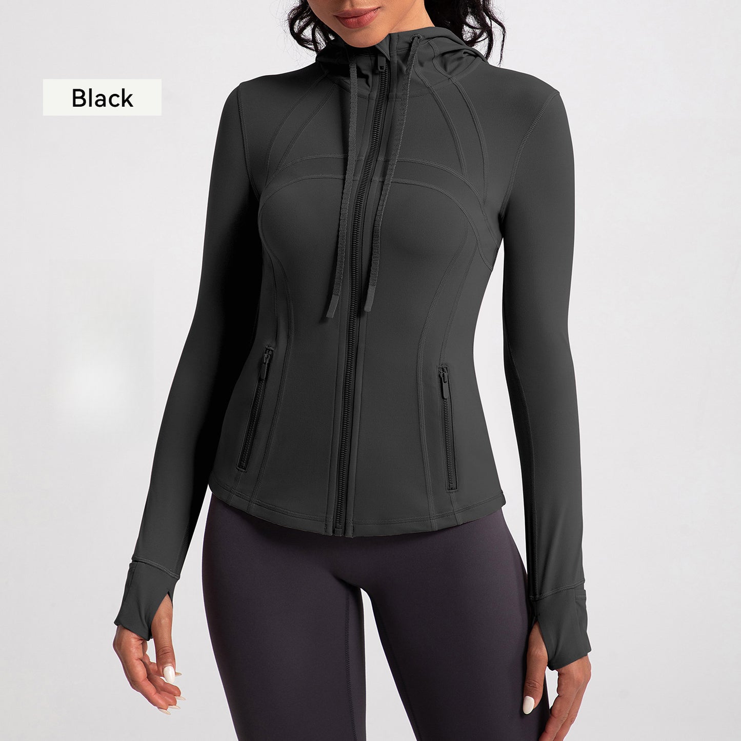 Athena Liu hooded yoga jacket for women, slim fit, zipper, running, fitness, sports jacket