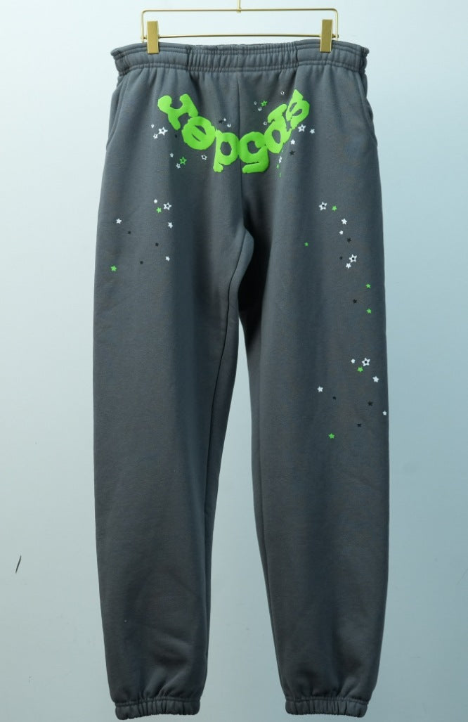 [Fleece Lined]Young Thug American Style Brand Sp5DER 555555 Spider Web Foam Print Casual Unisex Sweatpants