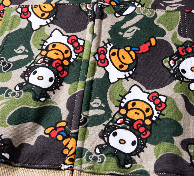 Men's Sweatshirt Shark Cartoon Camouflage Hello Kitty Casual Loose Hooded Top Women's Jacket