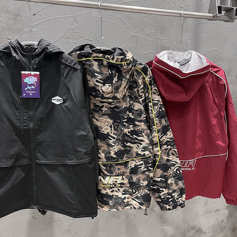 GMABCD Letter-logo hooded jackets in three colours - front and back views