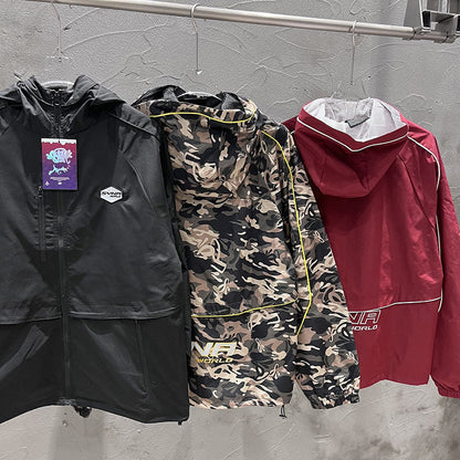 GMABCD Letter-logo hooded jackets in three colours - front and back views