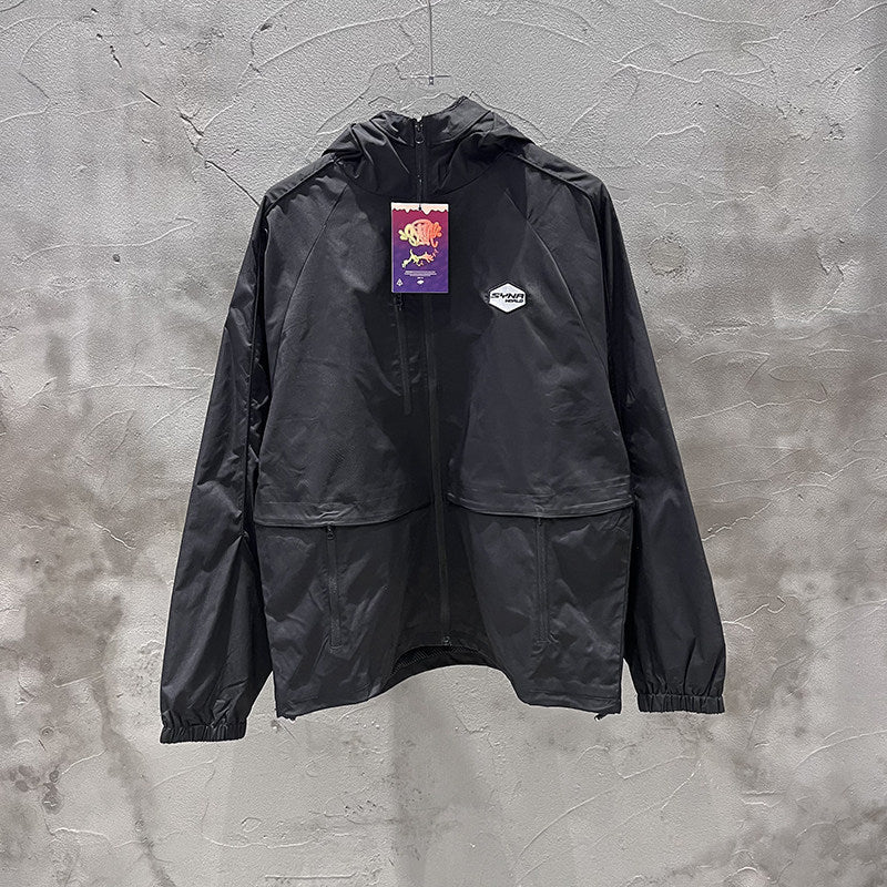 GMABCD Black Hooded Jacket - zip-front view