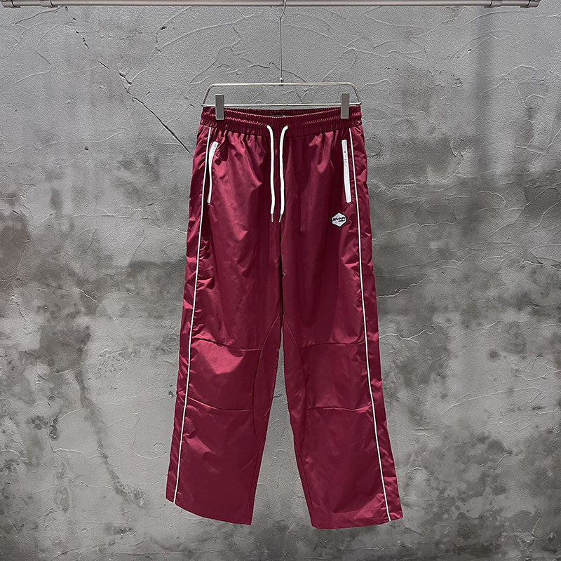 GMABCD Red Pants - drawstring waist and straight-leg front view