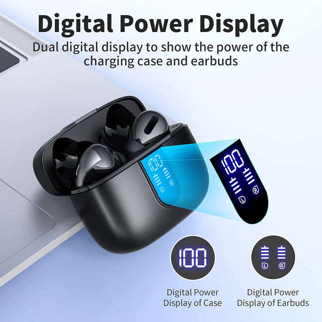 GM X08 Bluetooth Headphones True Wireless Earbuds 60H Playback LED Power Display Earphones with Wireless Charging Case IPX5 Waterproof in-Ear Earbuds with Mic for TV Smart Phone Computer Laptop Sports
