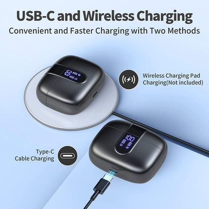 GM X08 Bluetooth Headphones True Wireless Earbuds 60H Playback LED Power Display Earphones with Wireless Charging Case IPX5 Waterproof in-Ear Earbuds with Mic for TV Smart Phone Computer Laptop Sports