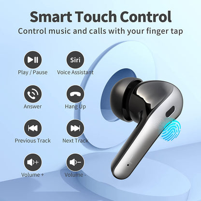 GM X08 Bluetooth Headphones True Wireless Earbuds 60H Playback LED Power Display Earphones with Wireless Charging Case IPX5 Waterproof in-Ear Earbuds with Mic for TV Smart Phone Computer Laptop Sports