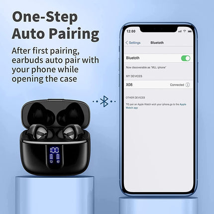 GM X08 Bluetooth Headphones True Wireless Earbuds 60H Playback LED Power Display Earphones with Wireless Charging Case IPX5 Waterproof in-Ear Earbuds with Mic for TV Smart Phone Computer Laptop Sports